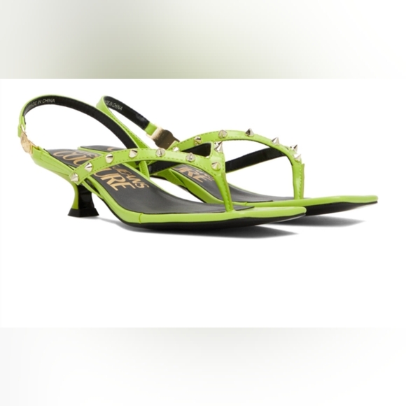 Versace Jeans Couture Green Brushed Courtney Heeled Sandals - Picture 2 of 9